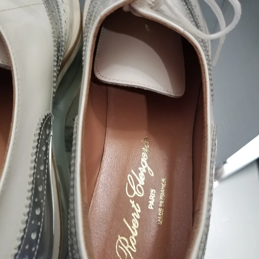 Robert Clergeri White Metallic Patent LeatherLace Up Oxford 38.5